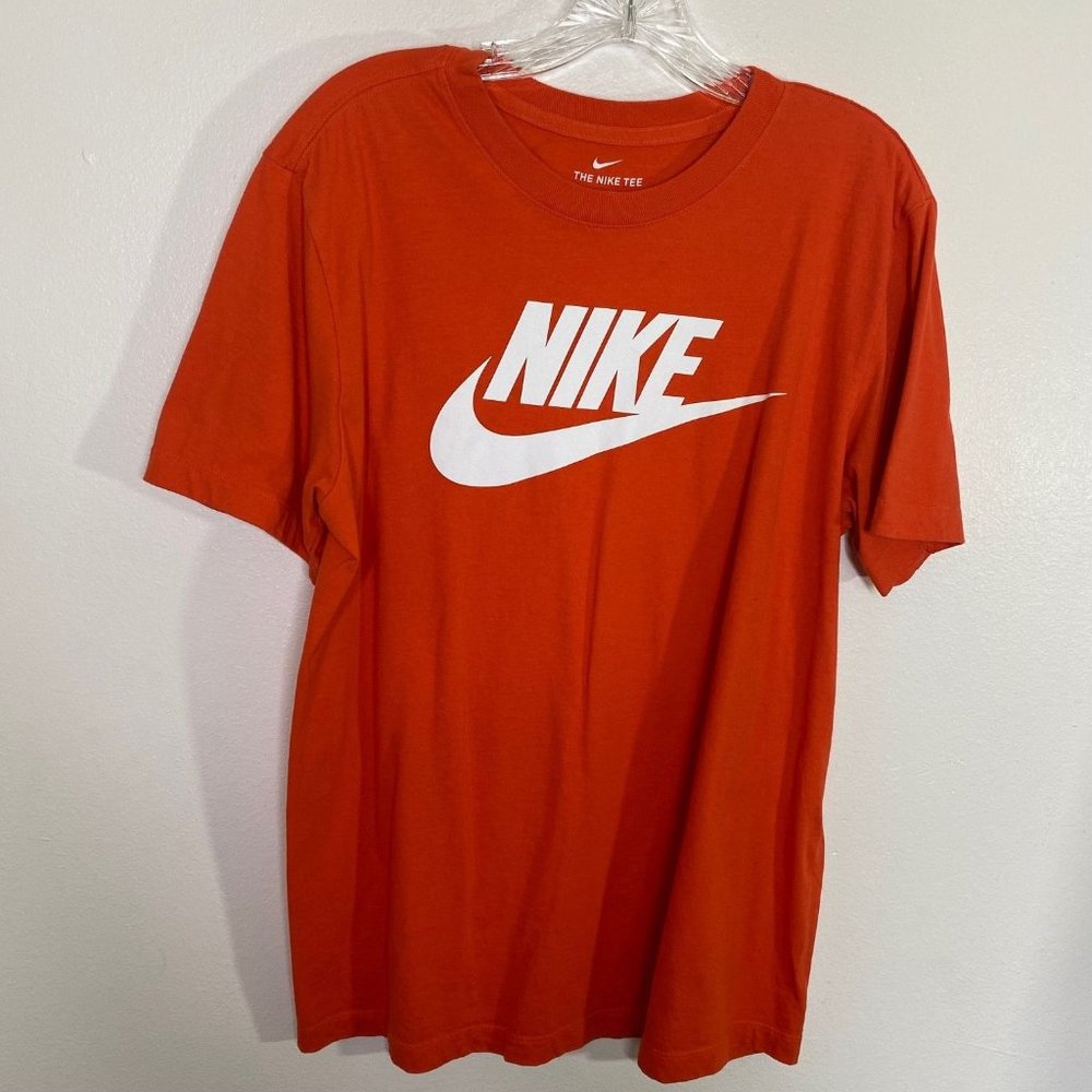 NIKE MENS DARK ORANGE WHITE SWOOSH SHORT SLEEVE ATHLETIC SPORTS TEE SIZE MEDIUM